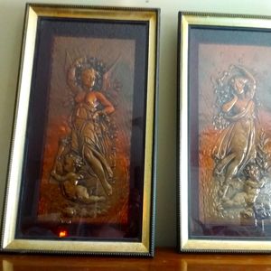 Vintage Venus Raised Copper Relief Wall Art. Framed and Encassed in Glass